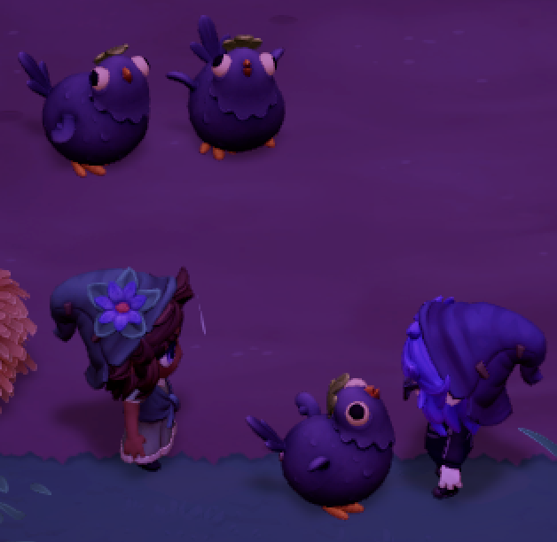 Cheekens” the dump-truck chickens of Moonlight Peaks. No thoughts, just round.